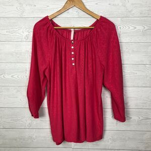 NY Collection Women's Eyelet 3/4 Sleeve Popover Shirt Scoop Neck Pink Size 3X